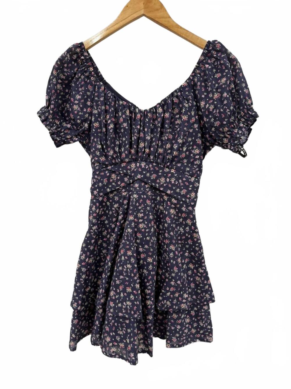 NEW KATIE J NYC young women's delilah mini dress in midnight ditsy print